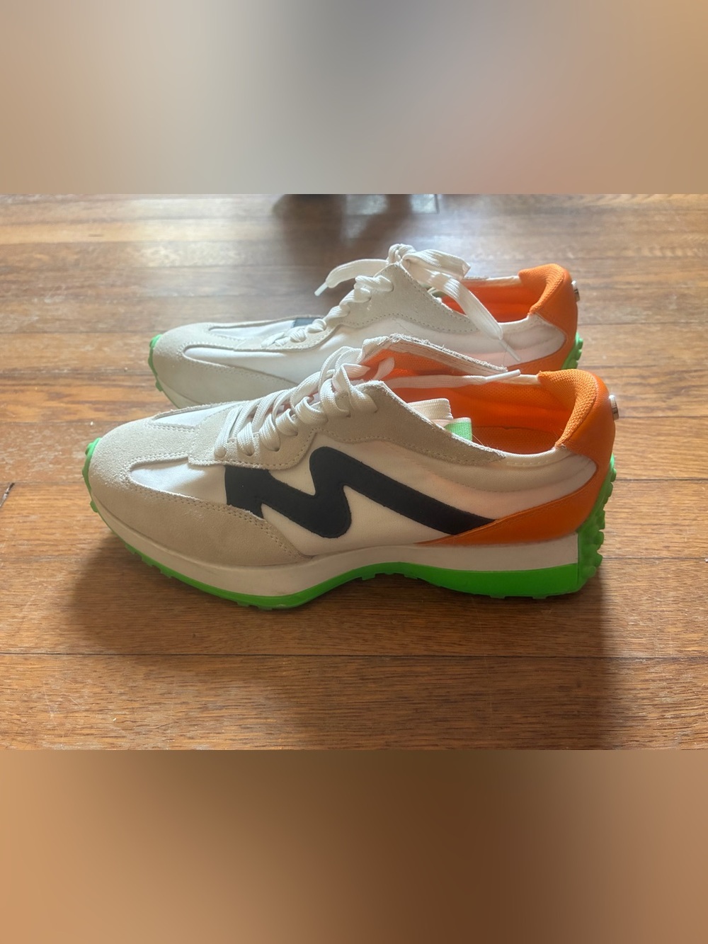Steve Madden Cream Sneakers with Black, Orange & Lime Accents - Picture 2 of 6
